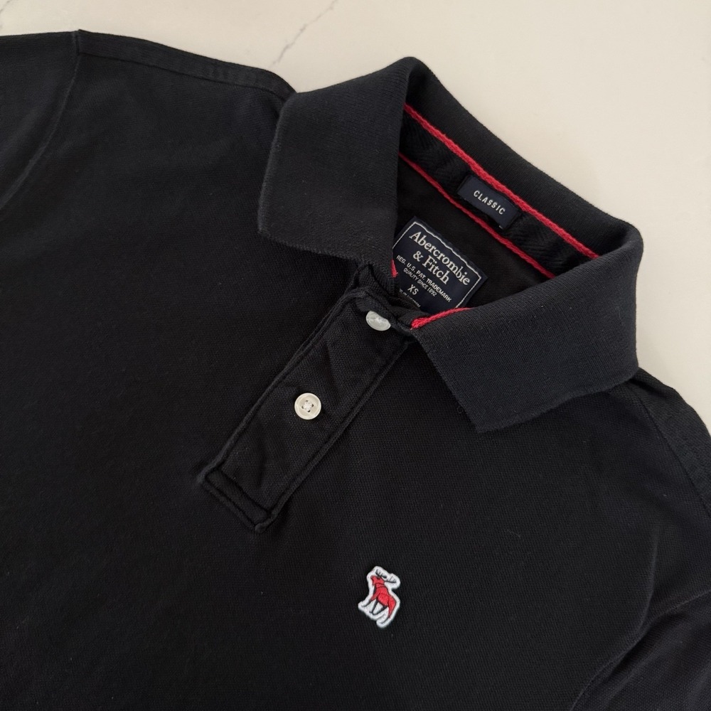 Y2K Abercrombie & Fitch Classic Polo  XS Red Moose Logo Preppy Causal Luxury Blk